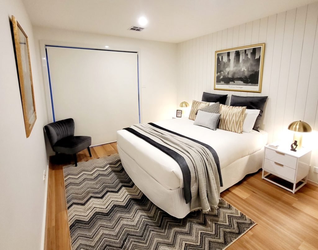 Master bedroom professionally styled for a Canberra real estate listing to create a luxurious and market-ready feel.
